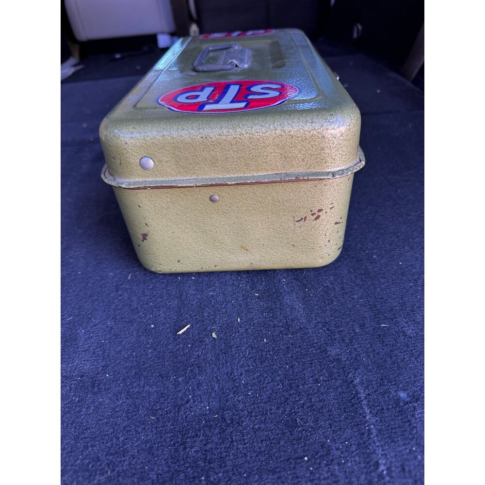 Metal olive Green utility box rustic patina w/tray vintage 60s 70s industrial - Picture 5 of 16